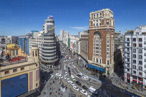 Elevated View From Tall Building Looking Down On Plaza Del Callao And