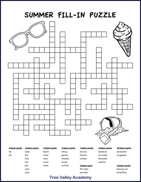 Summer Fill In Puzzles For Kids Fill In Puzzles Word Puzzles For