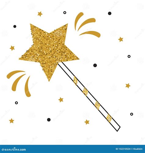 Magic Wand With Gold Glitters Template For Prints And Cards Stock