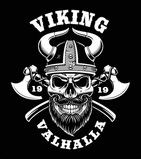 Cráneo Vikingo Con Hachas Guerrero Nórdico Ilustración Sobre Fondo