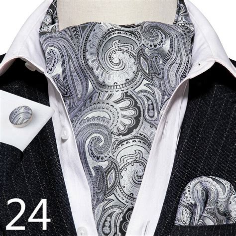 Grey Paisley Mens Ascots Silk Floral Jacquard Cravat Pocket Etsy