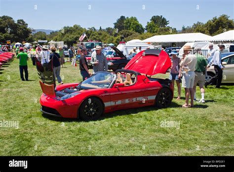 A Tesla Electric Sports Car On Display At The Palo Alto Concours D