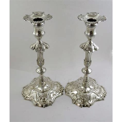 Pair Of Georgian Candlesticks 1754 John Cafe Antique Silver Spoons