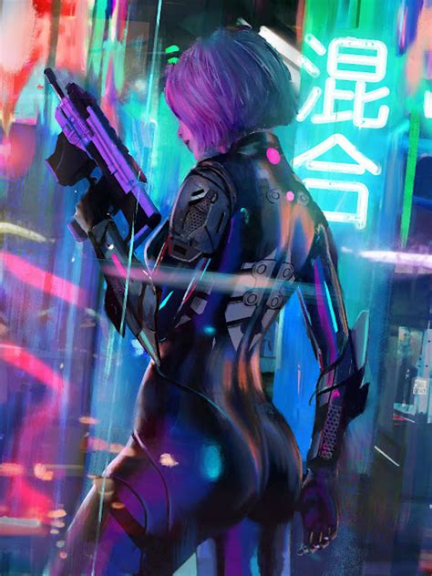 cyberpunk anime girl animoe