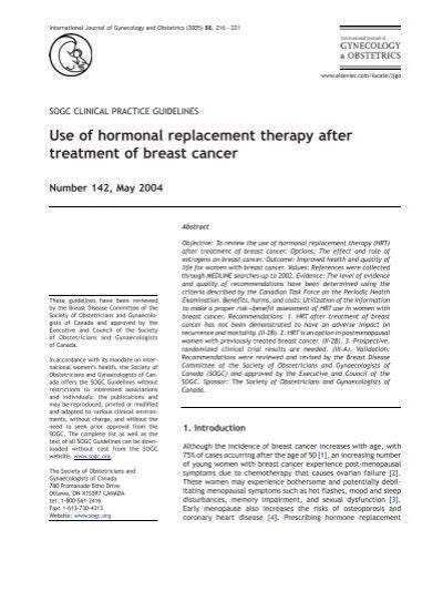 Use Of Hormonal Replacement Therapy After Treatment Of Breast Cancer