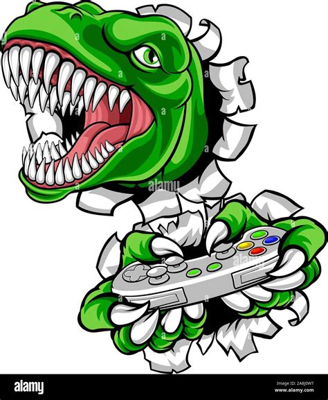 Dinosaur Gamer Video Game Controller Mascot Stock Vector Image And Art