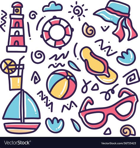 Hand Drawn Summer Beach Doodle Royalty Free Vector Image