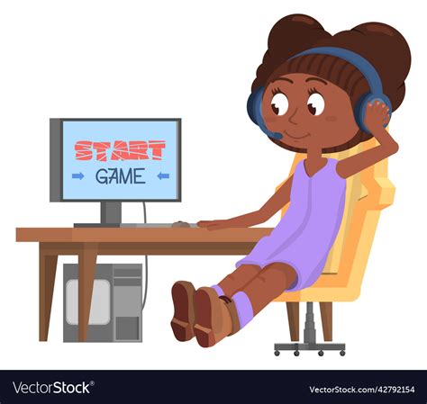 Gamer Girl Character Kid Playing Computer Games Vector Image