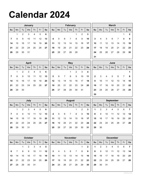 2024 Yearly Calendar Printable One Page Pdf Online 2021 Feb 2024