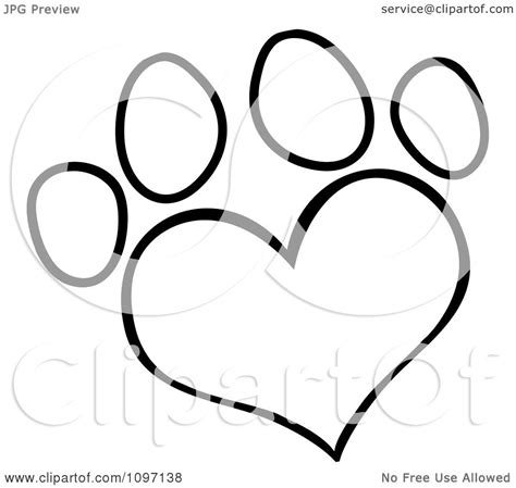 Clipart Outlined Heart Shaped Dog Paw Print Royalty Free Vector