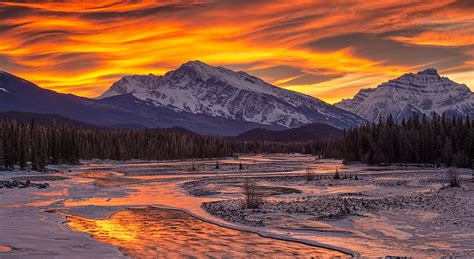 Hd Wallpaper Fiery Montain Sky Snow Capped Mountain During Golden