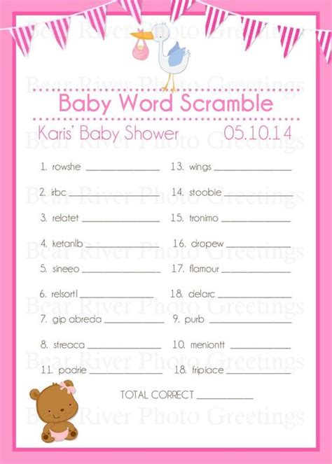 Solve 20 scrambled words like have fun at the baby shower! Baby Shower Game Printable Word Scramble Game by ...