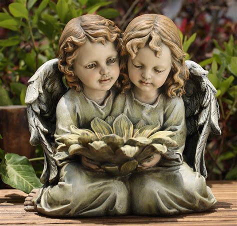 Kneeling Twin Angels Child Cherub W Sunflower Statue Home