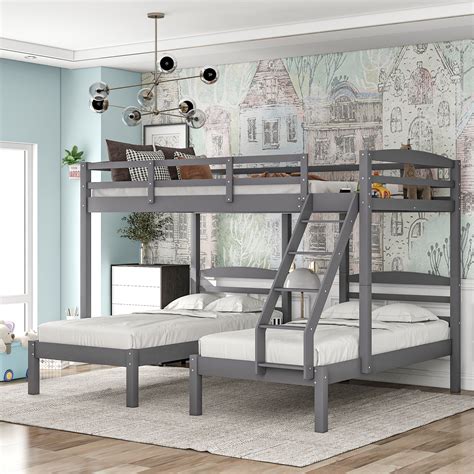 Buy Wood Triple Bunk Beds For Kids Teens Adults Full Over Twin And Twin
