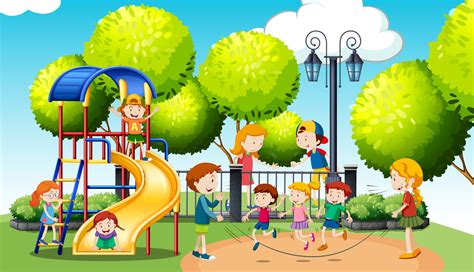 Children Playing In The Public Park 372784 Vector Art At Vecteezy