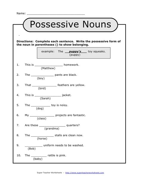 This worksheet is suitable for 1st grade, 2nd grade, 3rd grade, 4th grade and 5th grade. Possessive nouns