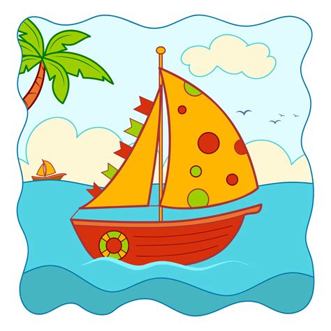Cute Boat Cartoon Yacht Clipart Vector Nature Background 8358827