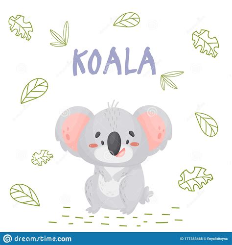 Cute Cartoon Koala In Jungle On A White Backgrount Stock