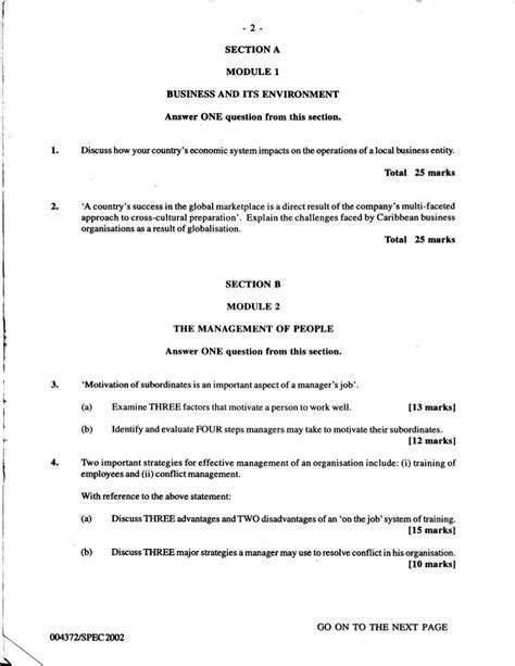Unit 1 Cape Management Of Business Paper 2 2002 2011 Past Papers