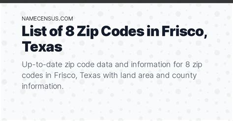 Frisco Zip Codes List Of 8 Zip Codes In Frisco Texas