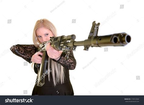 Beautiful Sexy Woman Posing Gun Over Stock Photo 173912594 Shutterstock