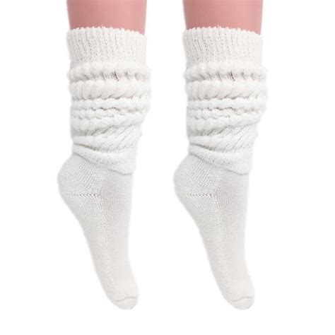 Awsamerican Made Extra Long Heavy Slouch Socks White 2 Pair Size 9