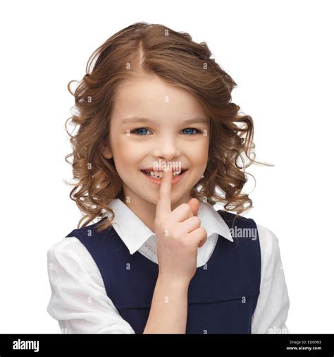 Pre Teen Girl Showing Hush Gesture Stock Photo Alamy