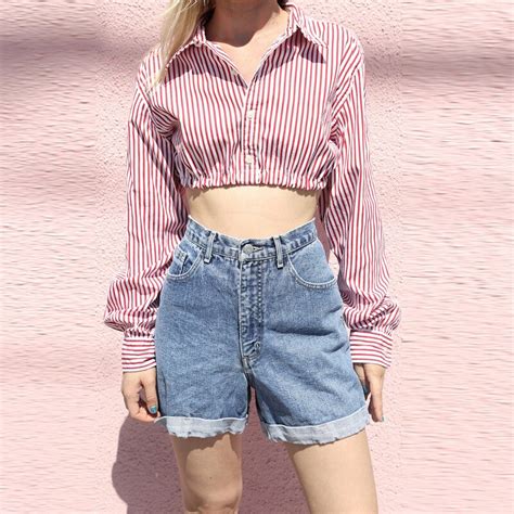 2018 Autumn Women Sexy Striped Blouse Navel Bare Cropped Tops Long Sleeve Turn Down Collar