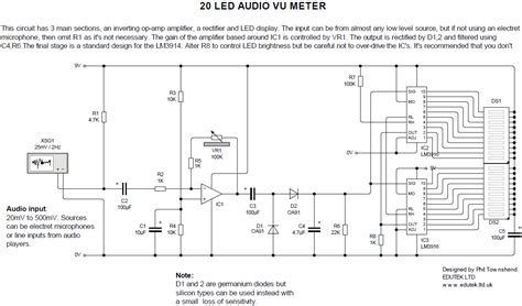 As audio level will be of the song like that leds will glow. 20 LED AUDIO VU METER | Circuit Diagram