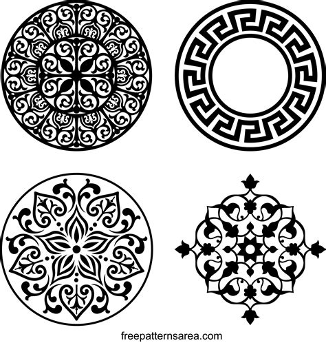 Circle Ornament Vector Floral Damask Free Pattern Freepatternsarea