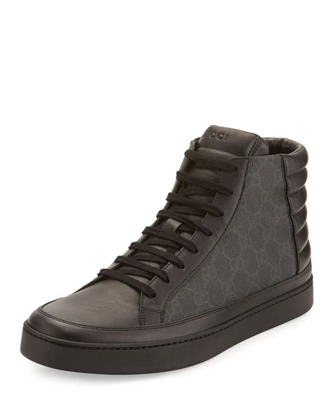 Gucci Common Canvas And Leather High Top Sneaker In Black For Men Lyst