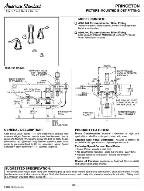 American Standard Princeton Fixture Mounted Bidet Fitting 4508400