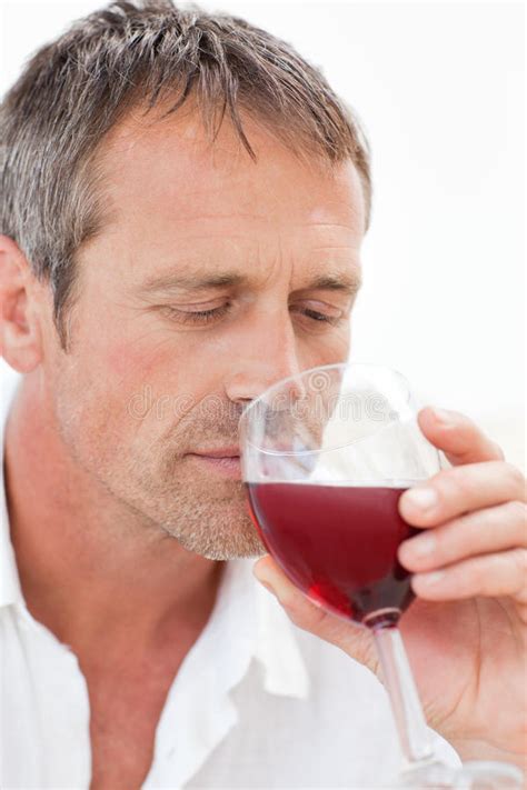 Handsome Man Drinking Some Red Wine Stock Image Image Of Home Couch