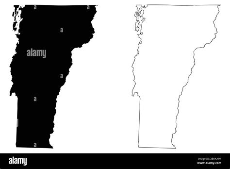Vermont Vt State Maps Black Silhouette And Outline Isolated On A White
