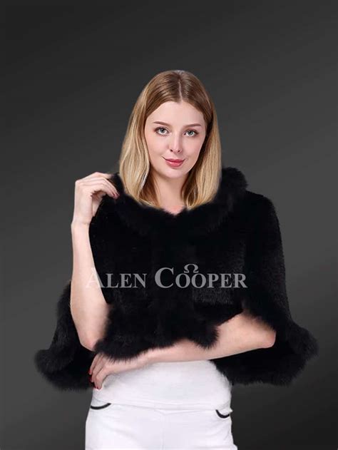 elegant knitted mink fur cape with fox fur trim