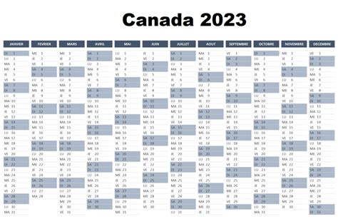 Imprimable Gratuit Canada 2023 Calendrier Modèles Pdf