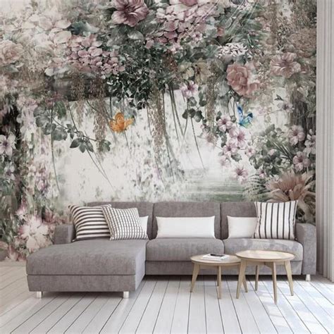 Custom Wallpaper Mural Nordic Watercolor Flower Vine Bvm Home