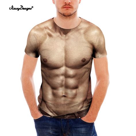 Noisydesigns Funny 3d Muscle Print T Shirt For Abdominal Muscle T Shirt Male Casual Shirts