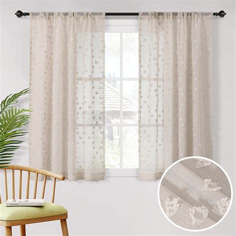 Mysky Home Pom Pom Wood Beige Sheer Curtains For Living Room Bedroom
