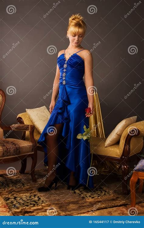 Aristocratic Lady In A Dark Blue Dress Stock Image Image Of Jewels