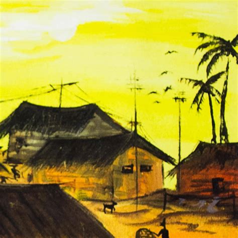 Signed Village Scene Landscape Painting From Ghana Village Scene I