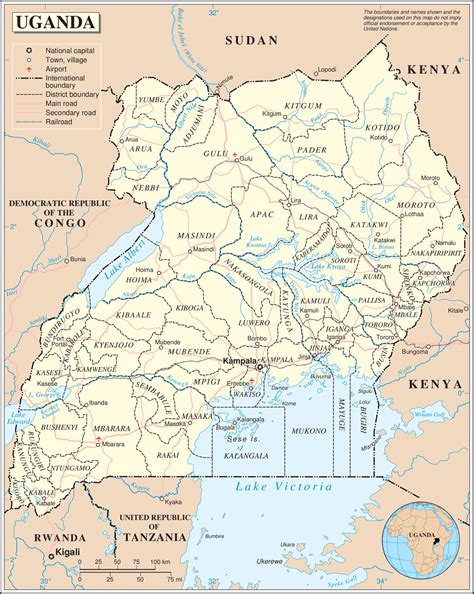 Uganda covers an area of 241,551 km², making it slightly smaller than the uk, or slightly smaller than the u.s. Un Uganda • Mapsof.net