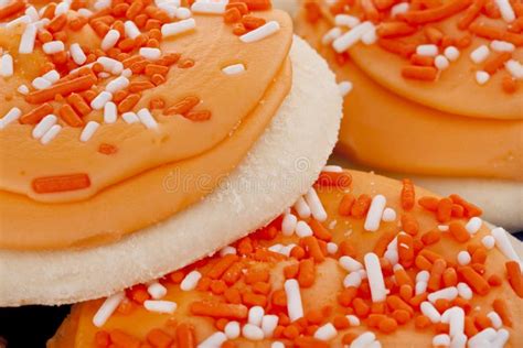 Orange Frosted Sugar Cookies With Sprinkles Stock Image Image 14546101