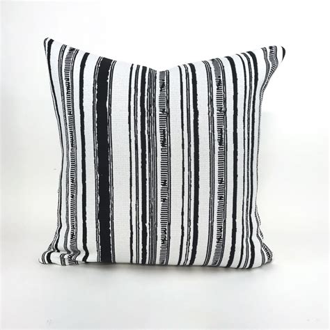 Black And White Woven Stripe Outdoor Pillow Cover Etsy Striped