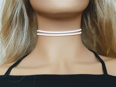 White Leather Choker White Leather Necklace Vegan Suede Etsy