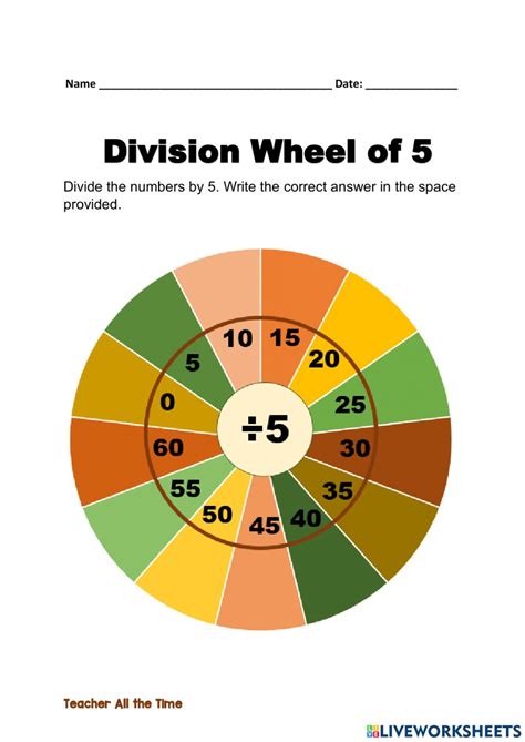 Division Wheel Of 5 Worksheet
