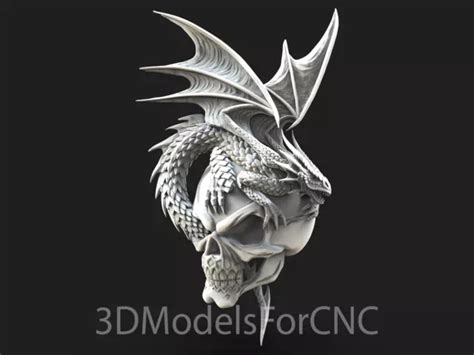 3d Model Stl File For Cnc Router Laser And 3d Printer Dragon And Skull 2
