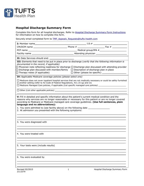 Hospital Discharge S Download PDF Form FormsPal