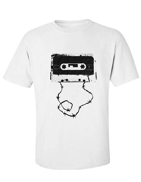 Printed Pure Cotton Men S 100 Cotton For Man Shirts Classic Retro Cassette Tape Barbwire Music