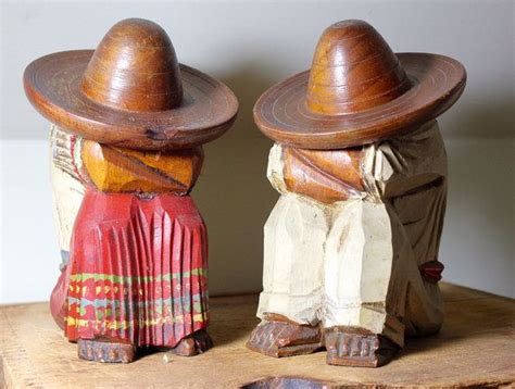 Vintage Carved Wooden Mexican Charros Sleeping Under Sombrerobookends